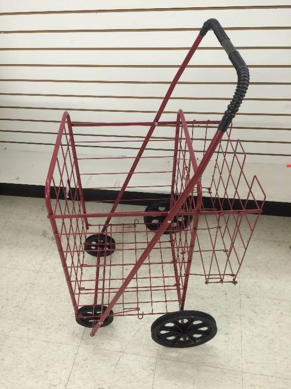 lot 2 image: new red wire folding basket