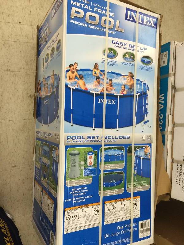 lot 52 image: Brand new Intex 15 x 48 Metal Frame Swimming Pool     retail $299