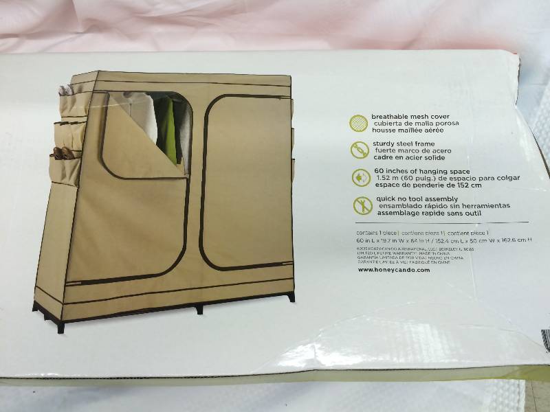 lot 54 image: Honey-Can-Do 60 Double Door Storage Closet with Shoe Organizer, KhakiBrown Trim