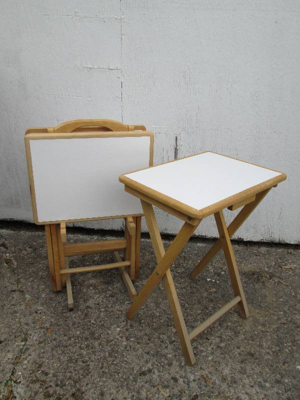3 TV Dinner trays on a stand, solid...