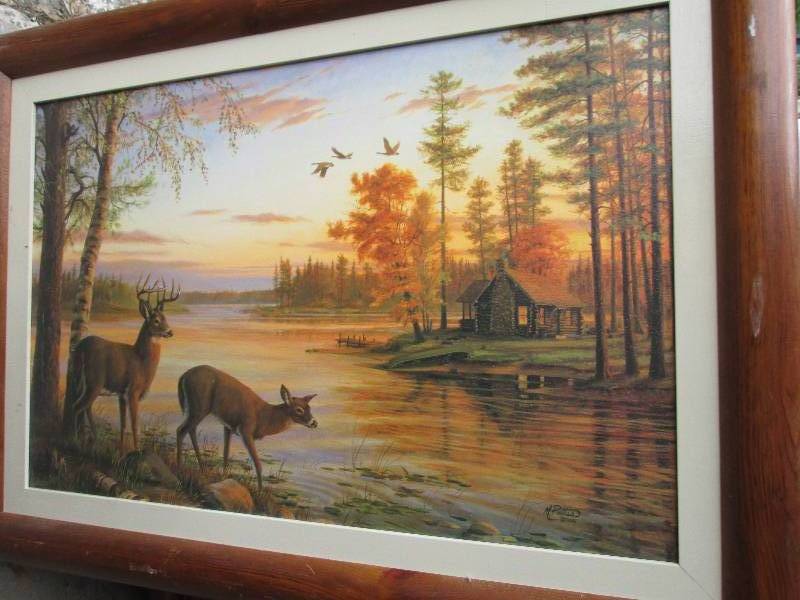 Large framed deer print...