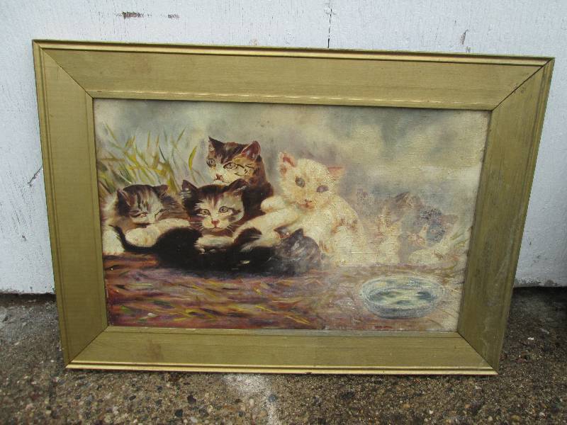 Framed cat scene 20 x 27...