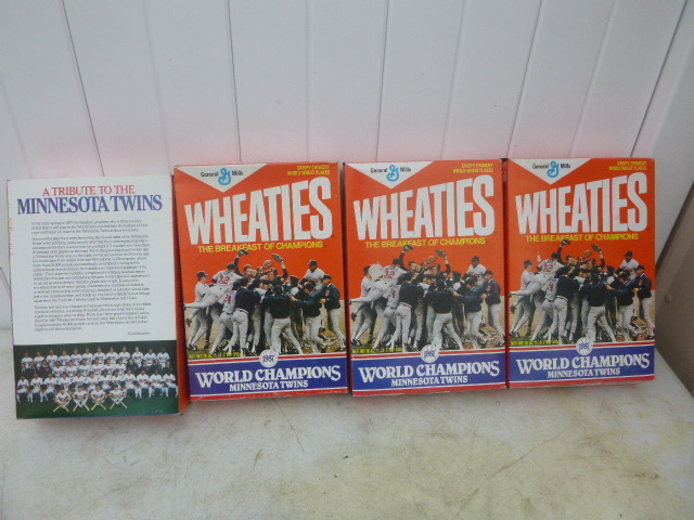 lot 84 image: 4 Empty World Champions Minnesota Twins Wheaties Boxes