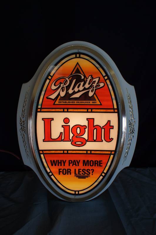 lot 15 image: Blatz Beer Oval Lighted Sign