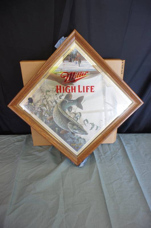 lot 34 image: Miller High Life Tip-Up Northern Pike Mirror