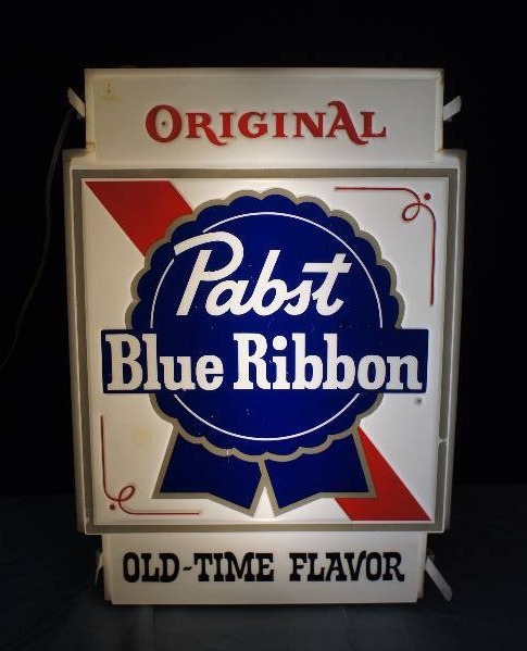 lot 76 image: Pabst Blue Ribbon Old Time Flavor Hanging Sign