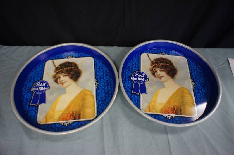 lot 103 image: Two 13 Pabst Blue Ribbon Lady Trays