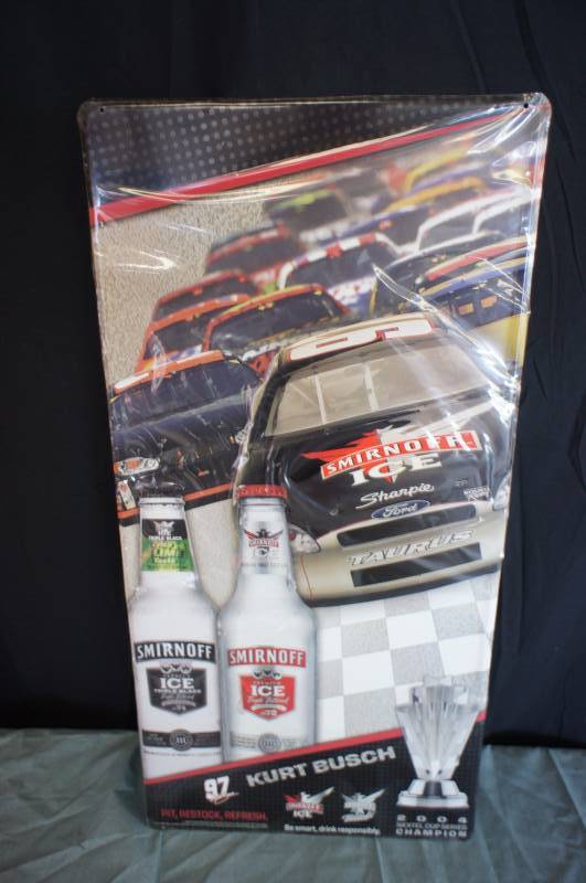 lot 52 image: Smirnoff Kurt Busch #97 Embossed Tin Sign