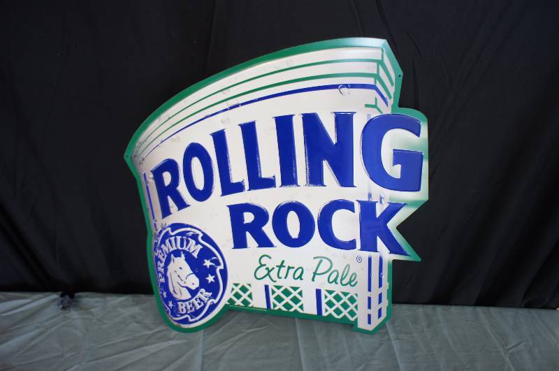 lot 56 image: Rolling Rock Extra Pale Ale Embossed Tin Sign
