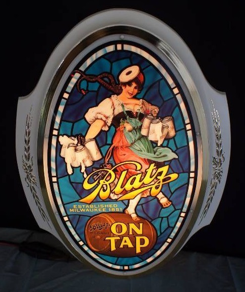 lot 61 image: Blatz Valarie Girl ON TAP Oval Lighted Sign