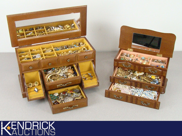 Lot of Costume Jewelry in 2 Packed Jewelry Boxes