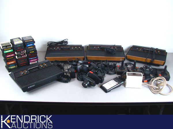 4 Vintage Atari Game Systems with Controllers, and Games