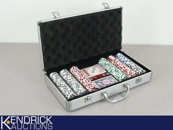Poker Chip Set with Dice, and 2 Decks of Cards in Aluminum Case