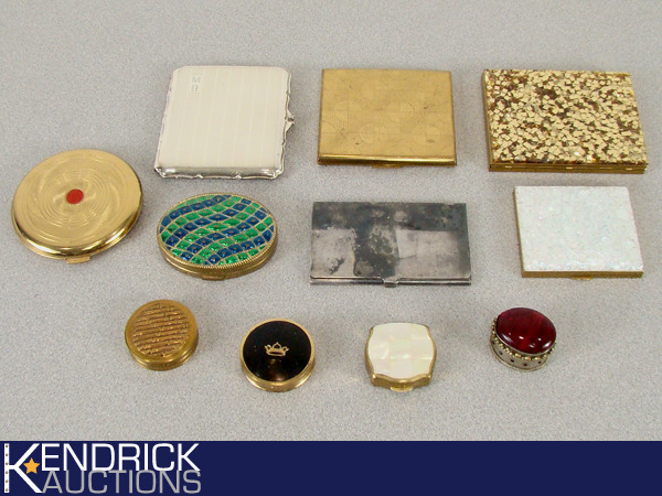 Lot of 11 Vintage Metal Compacts, and Cigarette Holders