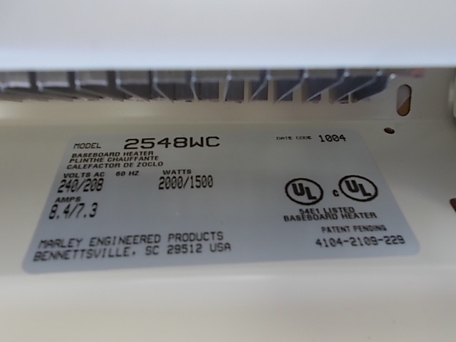 lot 111 image: Marley 2548WC 8 Electric Baseboard...