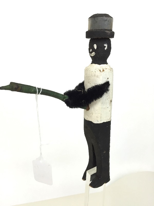 lot 12 image: Folk Art - Black Americana - Wooden Fishing Figure - Stands about 9 Tall