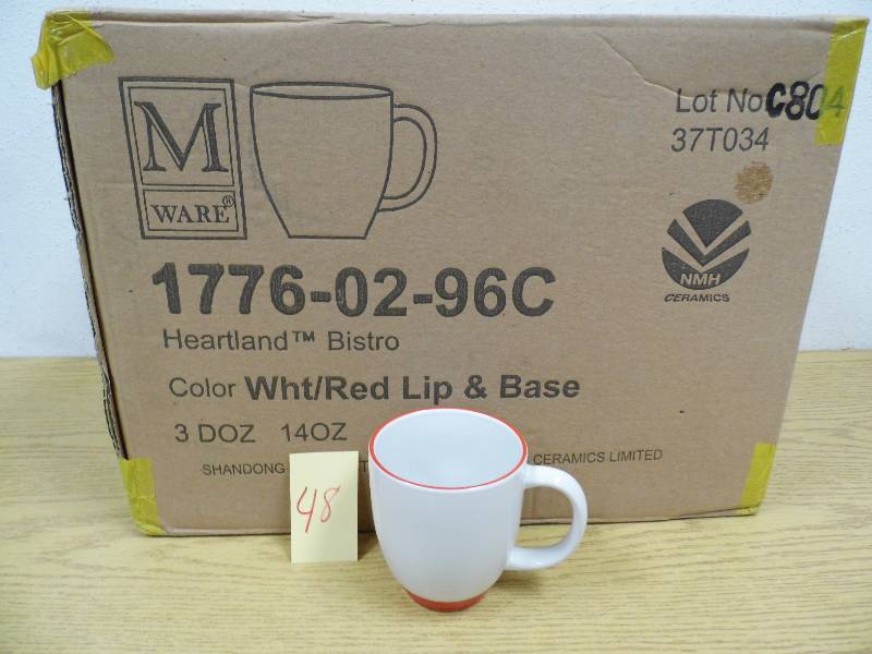 lot 48 image: New Case of Red & White Coffee Mugs