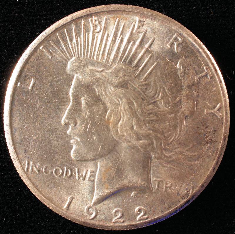 1922 S PEACE SILVER DOLLAR AU TONED | JUNE 24th RARE COIN AUCTION | K-BID