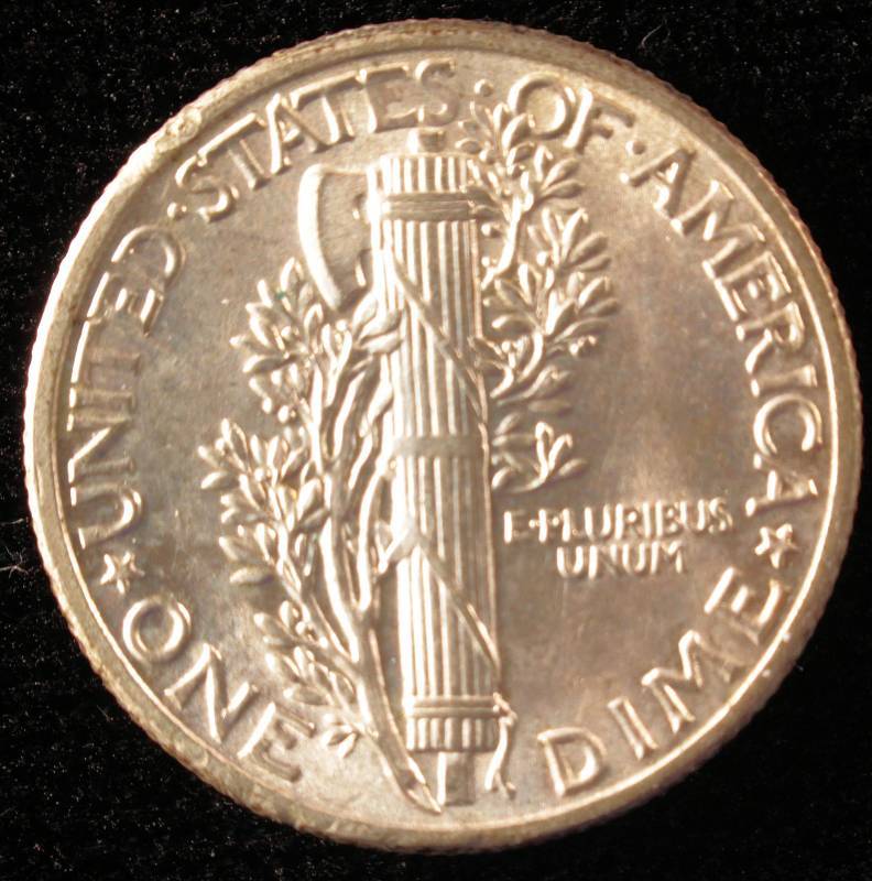 1943 MERCURY SILVER DIME UNC DETAILS