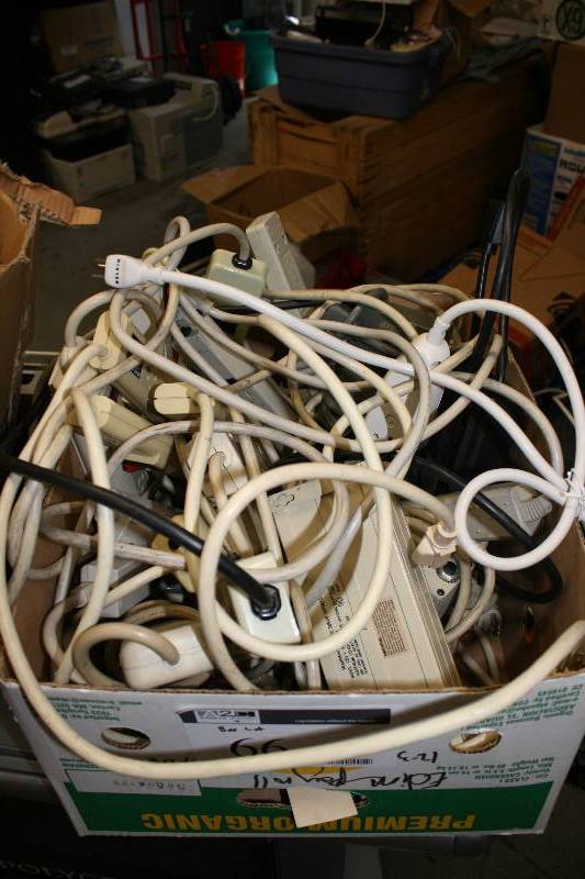 lot 66 image: Box Lot of Miscellaneous Hardware Including Power Strips And More.