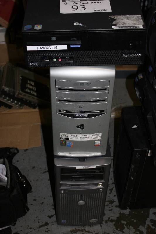 lot 93 image: Lot of (3) Computer Towers OfficeHome Use Towers Do Not Have Hard Drives.