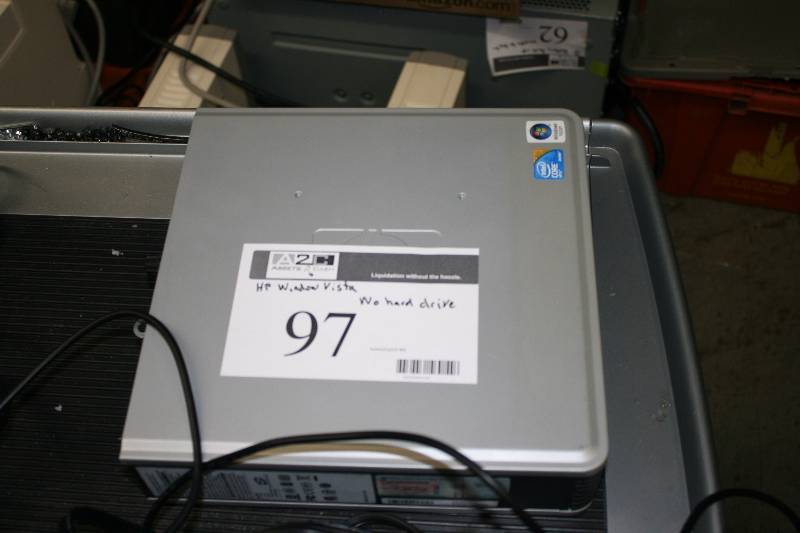 lot 97 image: Hewlett Packard HP Compaq DC7900 Ultra-Slim Desktop Windows Vista Does Not Have Hard Drive.