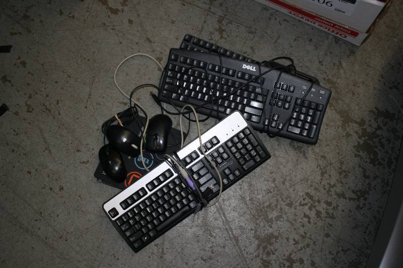 lot 105 image: Lot of (9) Including Key Boards (3) Computer Mouses (3) Mouse Pads (3).