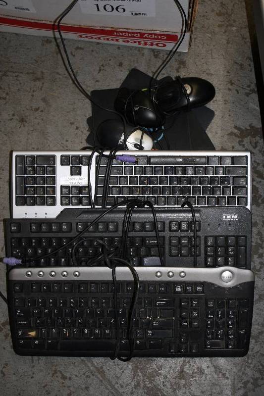 lot 106 image: Lot of (9) Including Key Boards (3) Computer Mouses (3) Mouse Pads (3).