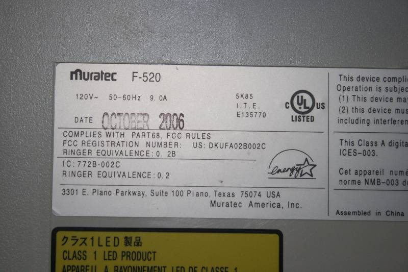 lot 24 image: Muratec F-520 Desktop Fax Machine Untested.