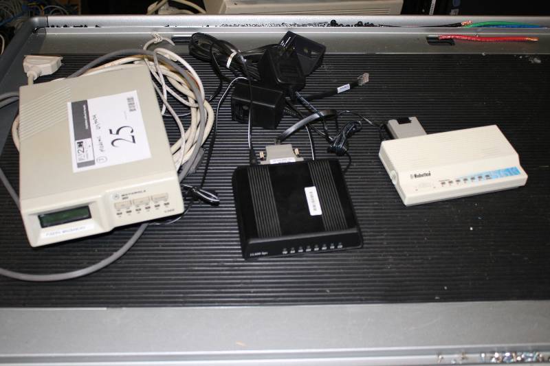lot 25 image: Lot of (3) Modems Including Brands Motorola Bocs Research U.S. Robotics.