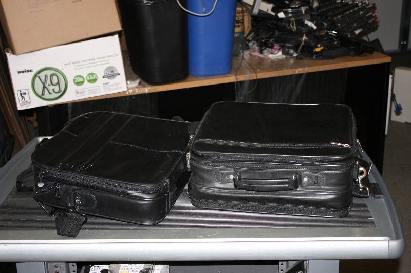 lot 37 image: Lot of (2) Black Leather-Style Laptop Bags wHandles & Zippers.