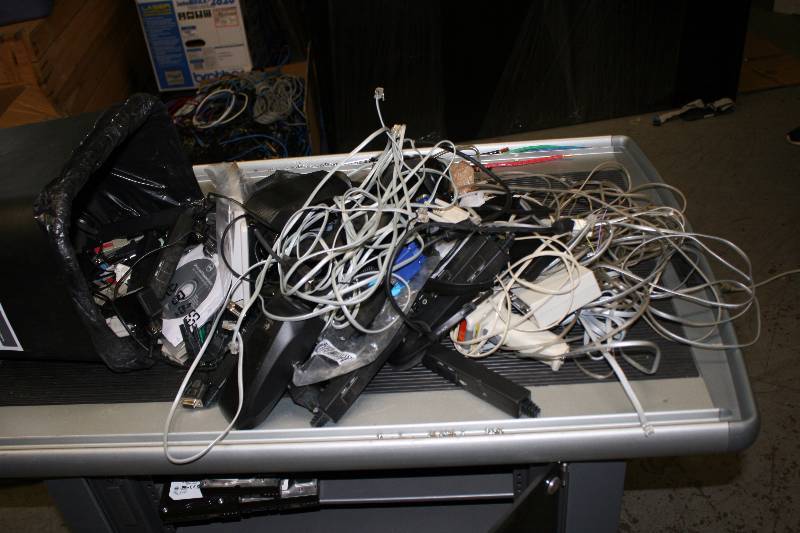 lot 46 image: Box Lot Including Logitech Computer Speaker Miscellaneous Electronics Hardware.