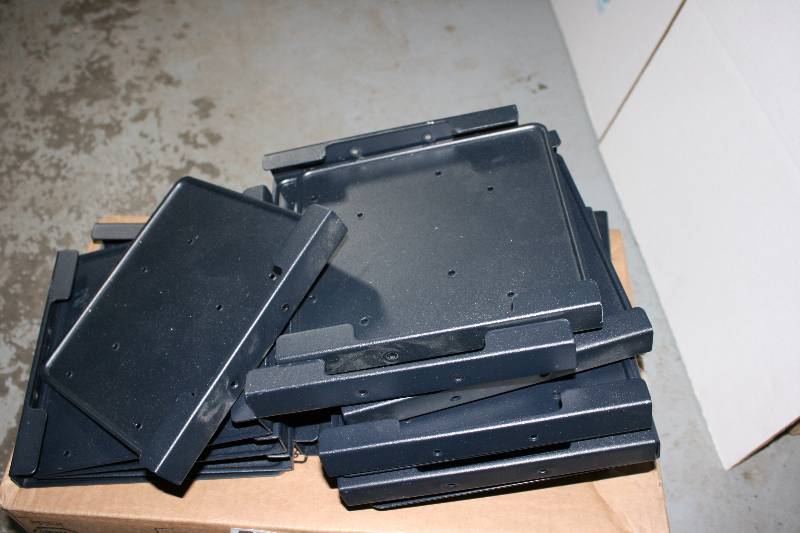 lot 49 image: Box Lot of Metal Brackets wPre-Drilled Holes Black.