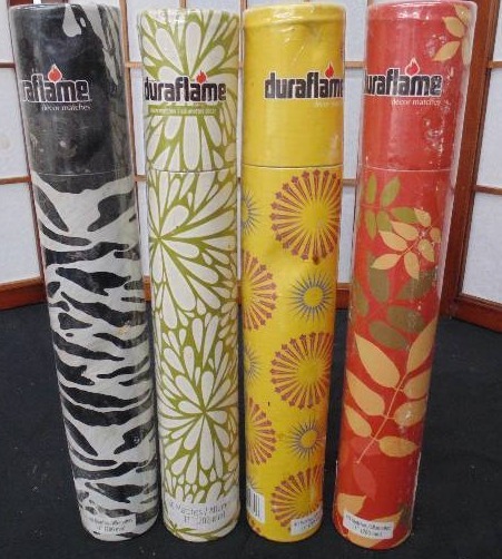 New Duraflame Decorative Canisters Of Matches - Matches are 11 long - Each Canister Has 40 Matches - (4) Canisters Total.