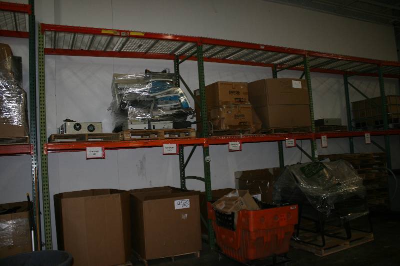 lot 14 image: Tear Drop Pallet Racking Lot Including Uprights, 48 x 144 Cross Beams, 10 (4) Decking, 44 x 28 (4) Decking 49 x 58 (6) Contents Not Included.