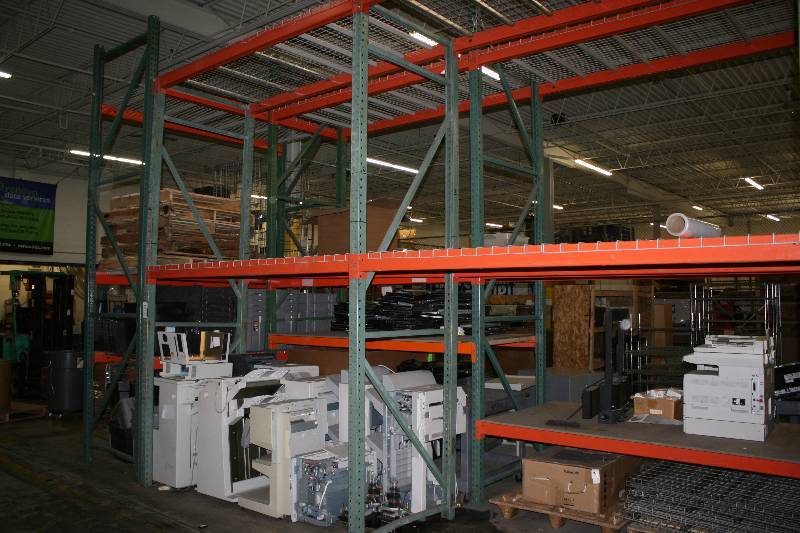 lot 16 image: Tear Drop Pallet Racking Lot Including Uprights, 44 x 144 (3) Cross Beams, 8 (26) Decking, 45 x 46 (22) Uprights 44 x 144 (3) Contents Not Included.