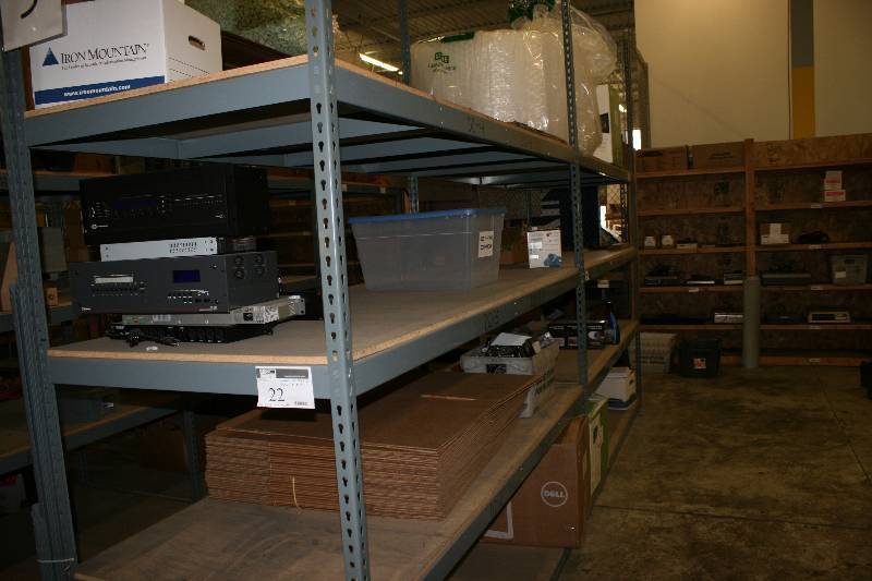 lot 22 image: Metal Shelving Lot Including Uprights 36.5 x 120 (3) Shelves, 96 x 36 (8) Contents Not Included.