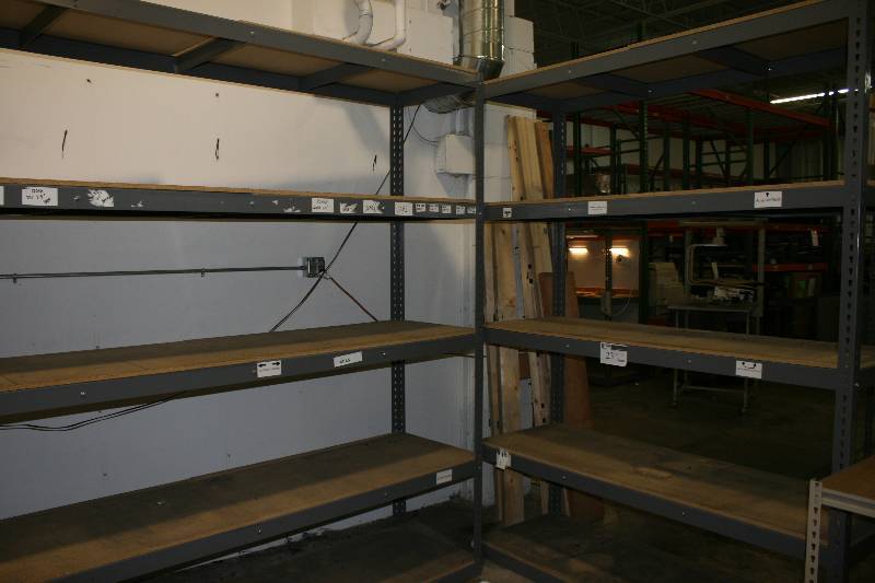 lot 23 image: Metal Shelving Lot Including Uprights 24.5 x 96 (4) Shelves, 72 x 24 (5)Shelves, 96 x 24 (5) Contents Not Included.