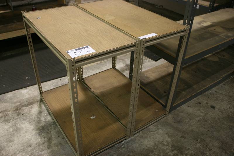 lot 24 image: Metal Shelving Lot Including Uprights, 36 Height (8) Shelves, 36.5 x 18.5 (4) Contents Not Included.