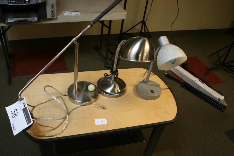 lot 58 image: Lot of (3) Office Lamps wCord Miscellaneous Styles.