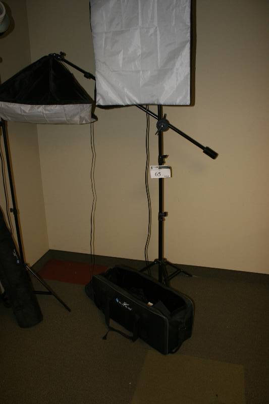 lot 65 image: Lighting Lot Including Tri-Pod Light Stand wLight Fixture & Glare Shade (2) Carrying Bag.
