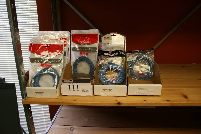 lot 111 image: Shelf Lot Including Monster Cable Component Video Cable Intellinet Cat5e Networking Cable And More.