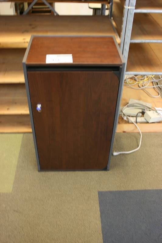 lot 105 image: Metal Locking Cabinet wKey Brown Includes Contents 21.5 x 15.5 x 35.5.
