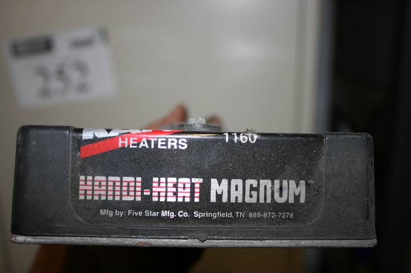 lot 252 image: Contents of Cabinets Including Boxes of Screws Handi-Heat Magnum Heater Miscellaneous Hardware And More.