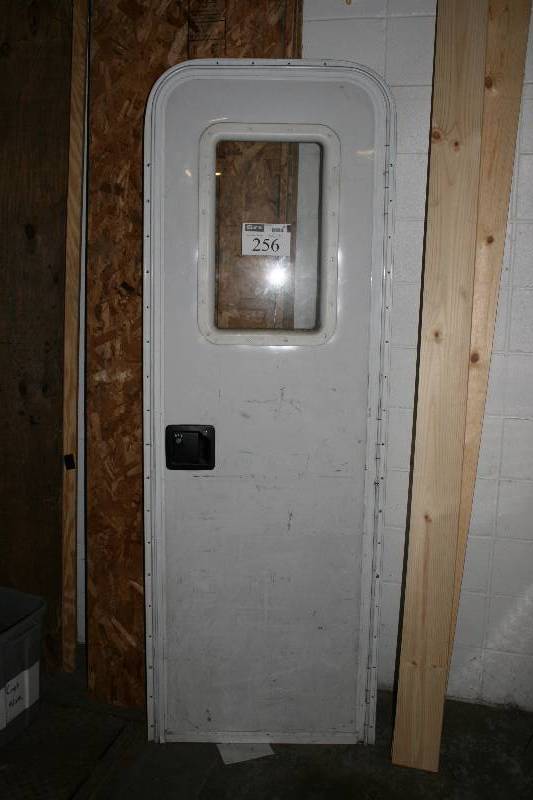 lot 256 image: Metal Camper Door wMini Window White 28.5 x 82.