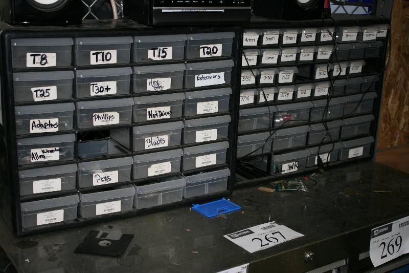 lot 266 image: Lot of (2) Plastic Organizational Units wIndividual Compartmens & Trays Includes Contents 6.5 x 20 x 16.