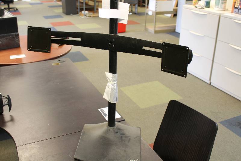 lot 99 image: LCD dual monitor stand wDual Mounts & Pre-Drilled Screw Holes 12 x 12 x 14.