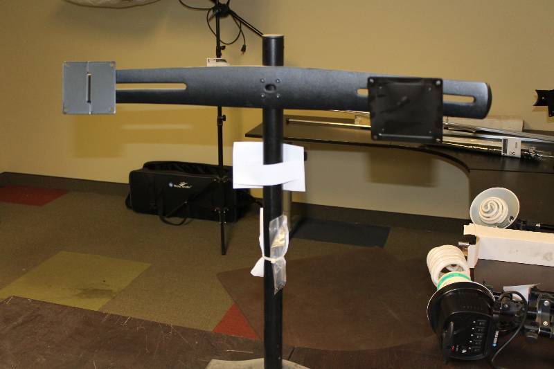 lot 101 image: LCD dual monitor stand wDual Mounts & Pre-Drilled Screw Holes 12 x 12 x 28.5.
