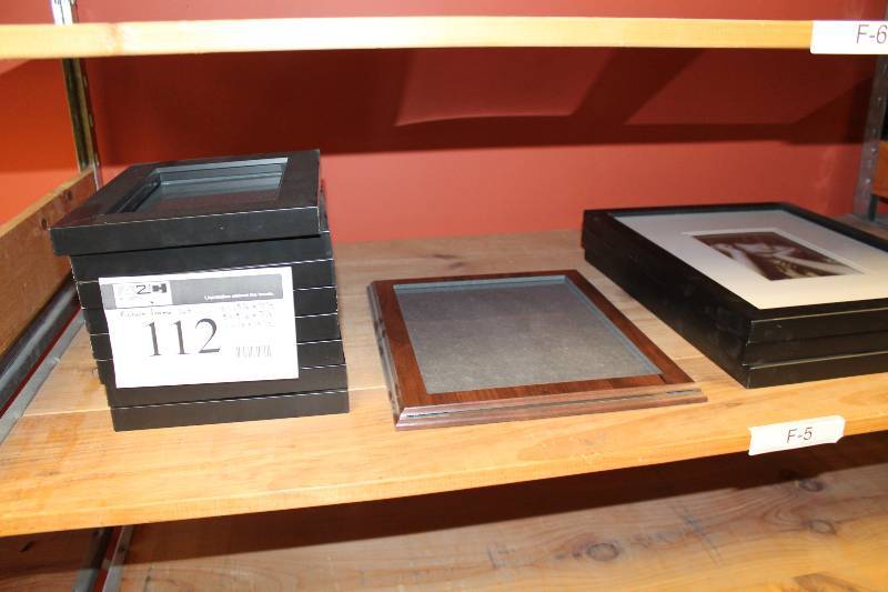 lot 112 image: Picture Frame Lot With Prints & Without Black Frames wWhite Matting 15.5 x 12.5 (3) 9.5 x 7.5 (8) 13 x 10.5 (1).