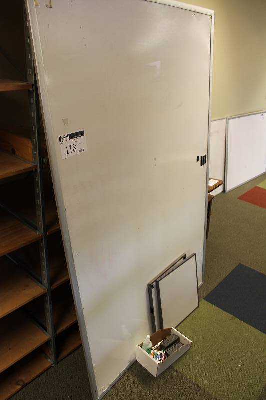 lot 118 image: Dry Erase Board Lot Including Dry Erase Board, 48 x 72 Small Dry Erase Board, 16 x 16 Includes Markers & Erasers.